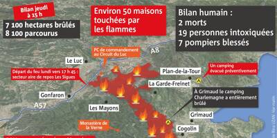 Incendie dans le Var: le détail des zones qui ont brulé depuis lundi sur notre carte