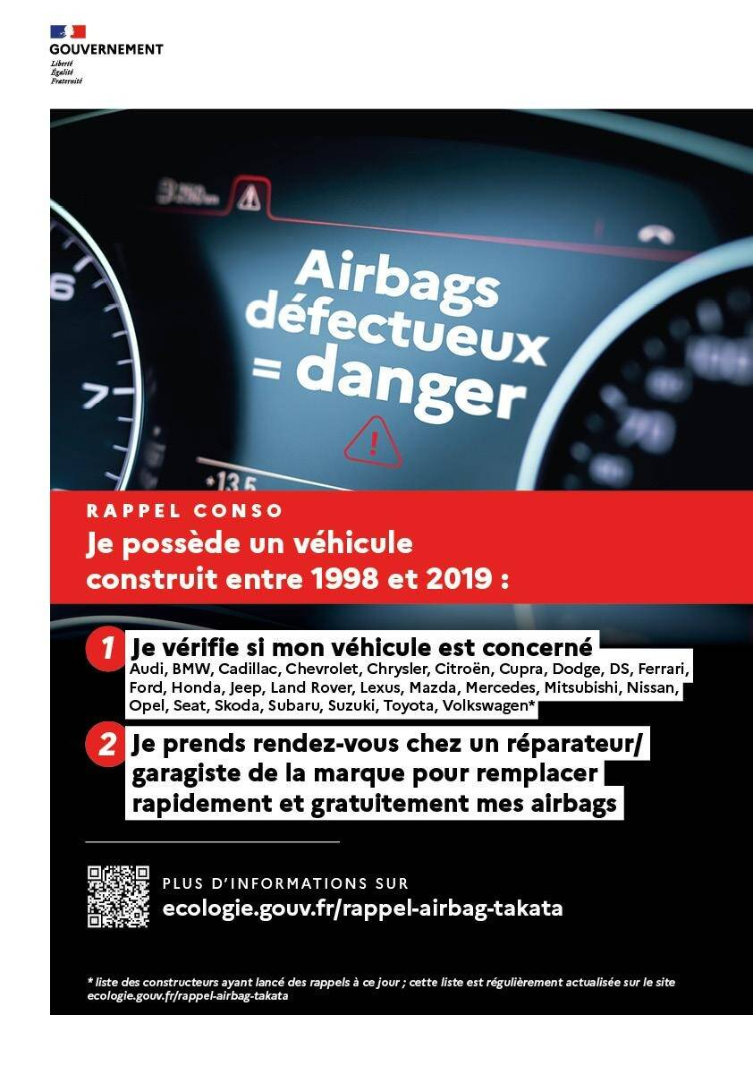 Immobilisation de 800.000 véhicules équipés d'airbags Takata défectueux: la liste des voitures rappelées et ce que vous devez faire si vous êtes concernés