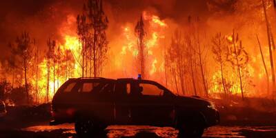 Incendies en Gironde: les images impressionnantes de la reprise du feu qui a brûlé 6.000 hectares près de Landiras