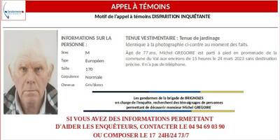 Appel à témoins: un septuagénaire a disparu depuis vendredi après-midi près de Brignoles dans le Var