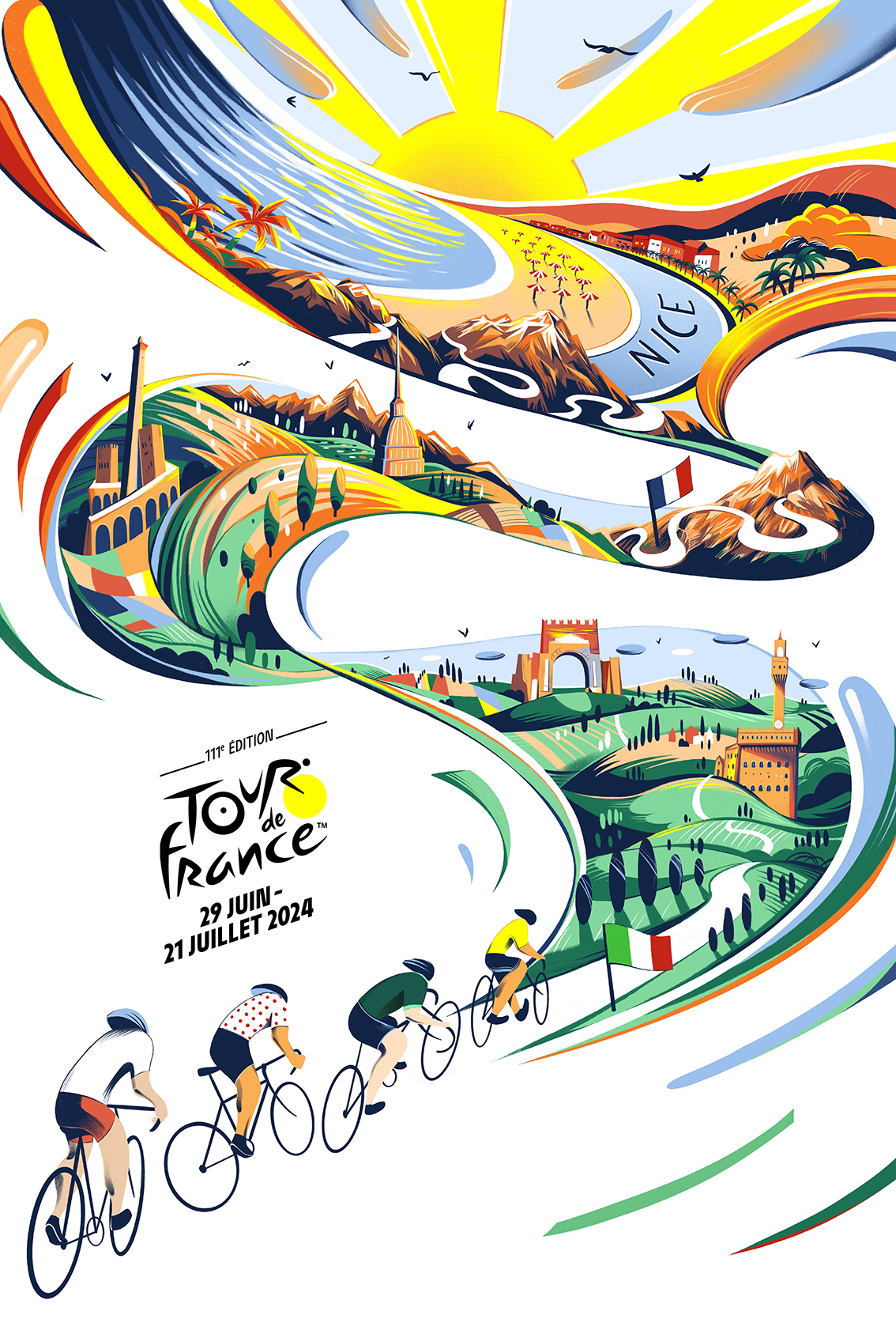 Scopri l’affiche del Tour de France 2024 qui incontrato l’onore di Nice et l’Italie