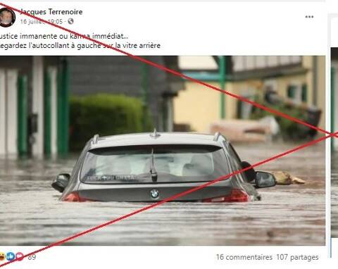 La photo d'une voiture immergée en Allemagne avec un autocollant anti-Greta  Thunberg est un montage - Var-Matin