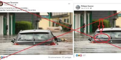 La photo d'une voiture immergée en Allemagne avec un autocollant anti-Greta Thunberg est un montage