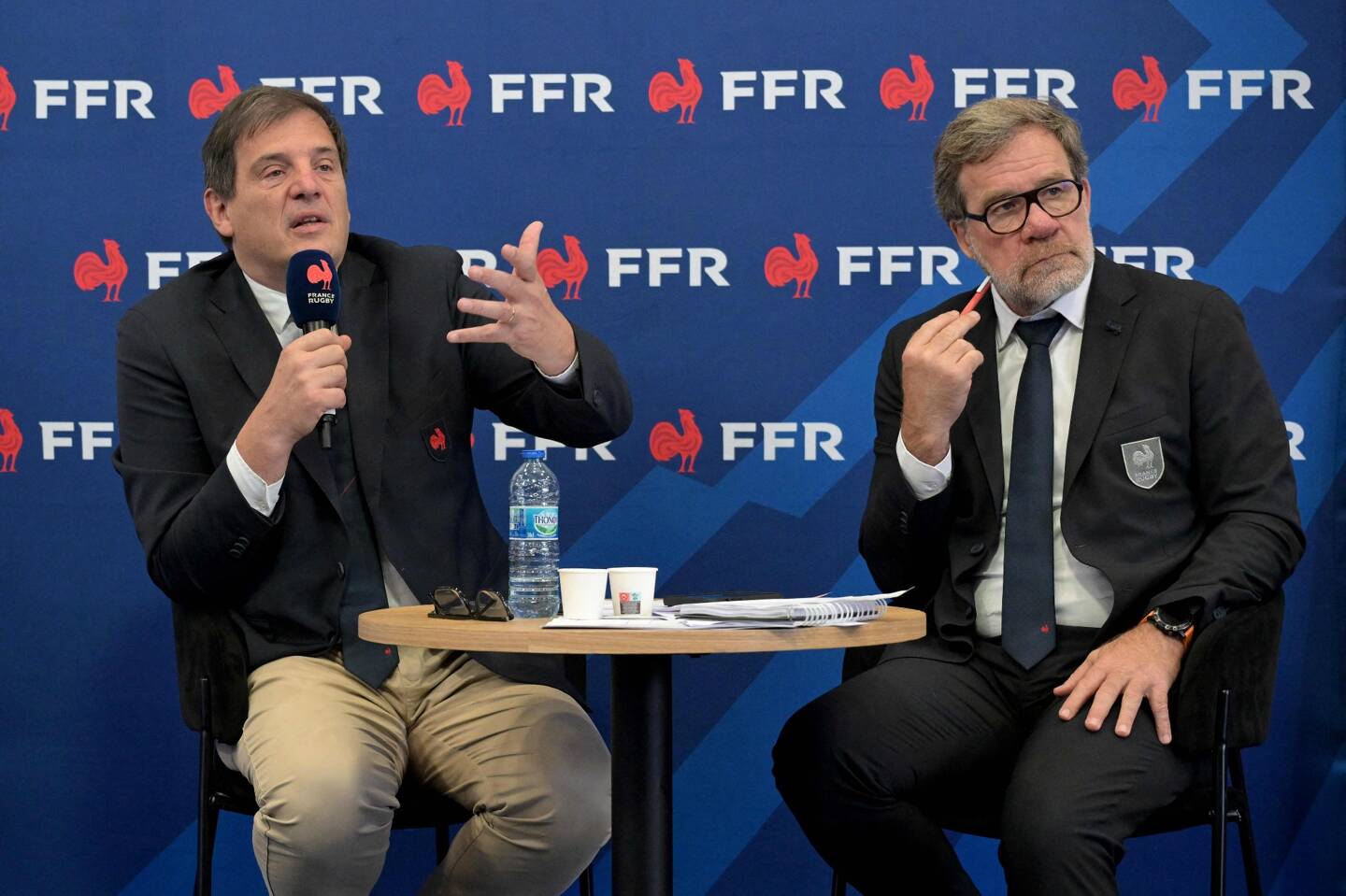 Florian Grill et Jean-Marc Lhermet à Marcoussis, ce mardi 16 juillet. 