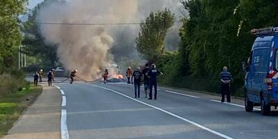 Un camping-car prend feu entre Forcalqueiret et Rocbaron, la circulation fortement perturbée