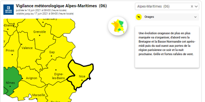 La vigilance jaune orages maintenue dans les Alpes-Maritimes ce mercredi
