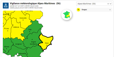 Les Alpes-Maritimes placées en vigilance jaune pour orages ce mercredi