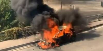 Un véhicule en feu sur l'autoroute A8 en direction d'Aix, la circulation fortement perturbée