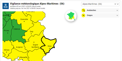 Les Alpes-Maritimes placées en vigilance jaune pour orages ce vendredi