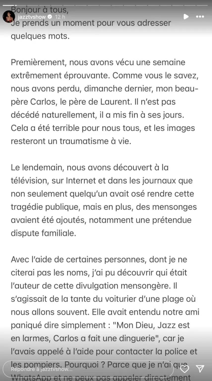 "Les images resteront un traumatisme à vie": Jazz Correia fait une mise au point au sujet de la mort de son beau-père dans une villa de la Côte d'Azur