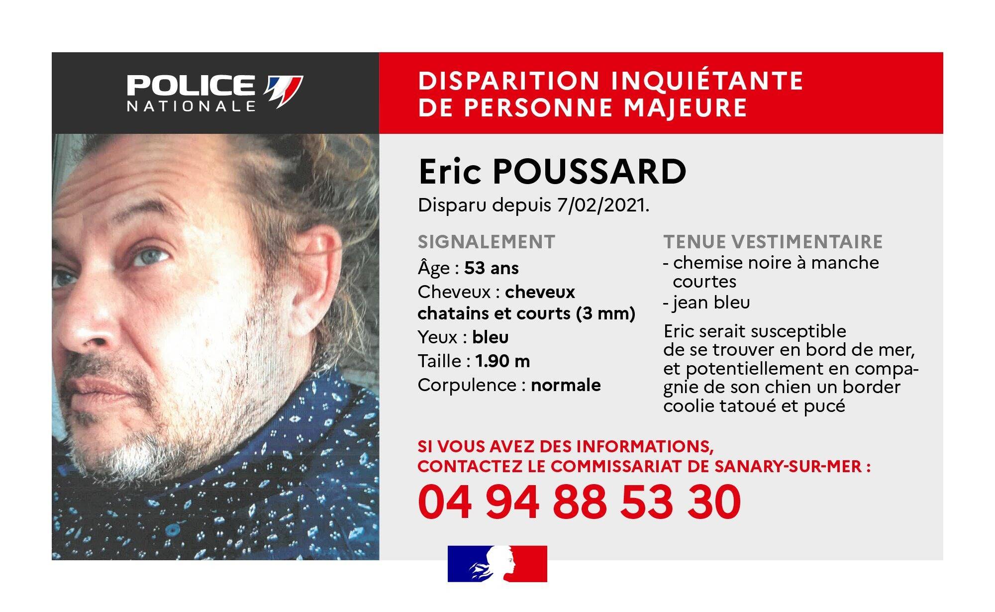 Avez-vous vu Eric, 53 ans, disparu depuis dimanche 7 février entre Six-Fours et La Seyne?