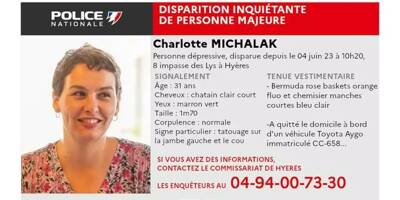 Charlotte, la jeune femme portée disparue à Hyères, a été retrouvée saine et sauve