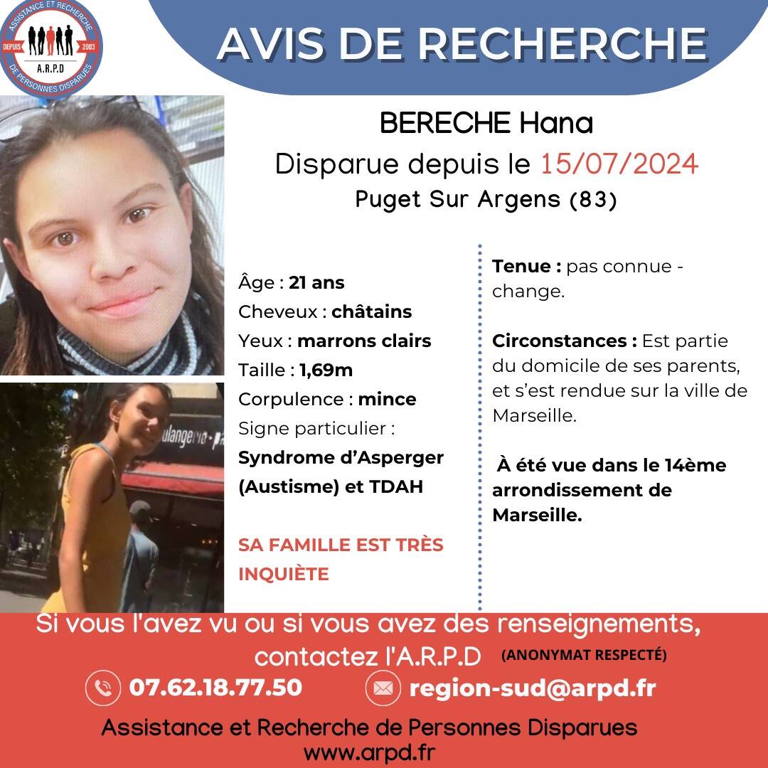 Une jeune autiste de 21 ans, originaire de Puget-sur-Argens, est portée disparue depuis le 15 juillet 2024