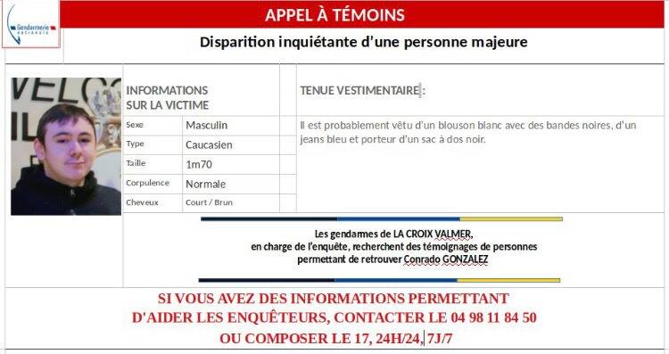 Les gendarmes lancent un appel à témoins après la disparition inquiétante d'un jeune homme dans le Var