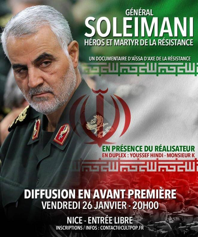 Interdite par le préfet puis autorisée par la justice, la projection polémique du documentaire à la gloire de Soleimani à Nice a été repoussée