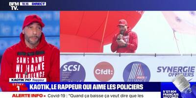 Le rappeur niçois Kaotik à la tribune de la manif des policiers à Paris