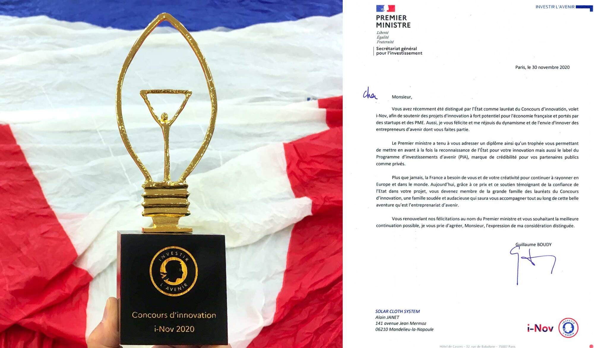 L'entreprise Solar Cloth System décoré par l'Etat pour son innovation