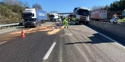 Accident de camion sur l'A8: le chauffeur grièvement blessé, le terre-plein central déplacé par la violence du choc