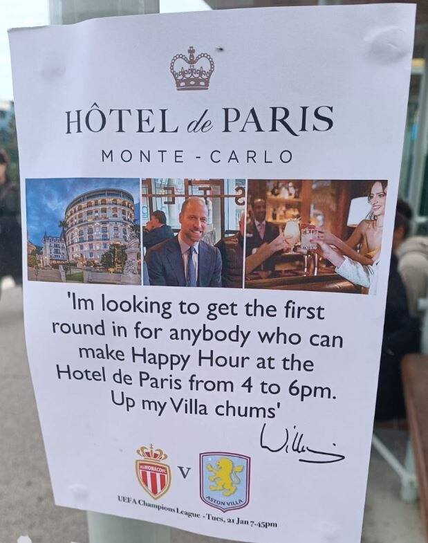 Non, le prince William n'a pas payé sa tournée aux supporters à l'Hôtel de Paris avant le match AS Monaco-Aston Villa ce mardi