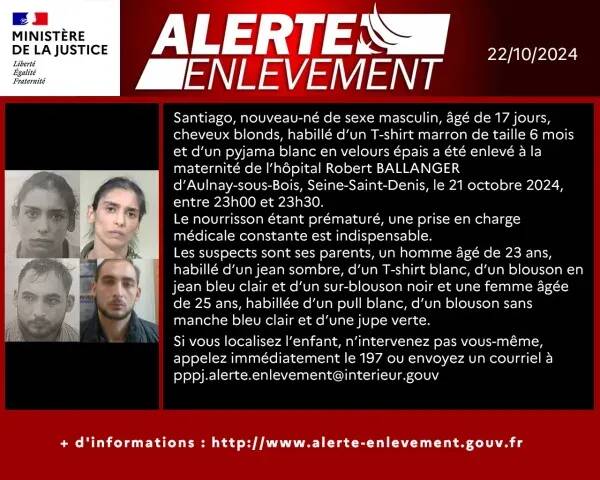 Enlèvement d'un nourrisson dans une maternité de Seine-Saint-Denis: fin de l'alerte, un avis de recherche national lancé en Belgique
