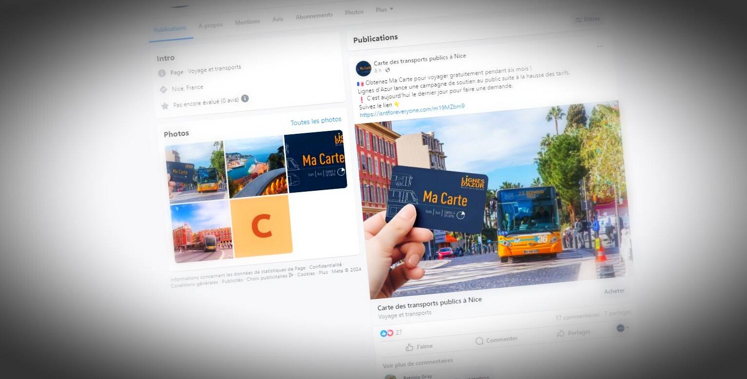 Six mois de transports gratuits à Nice? Attention à ce compte Facebook, c'est une arnaque