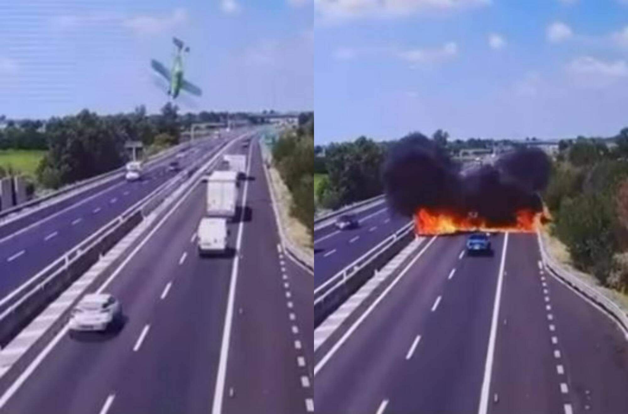 Les images impressionnantes d'un avion qui s'écrase sur une autoroute dans le nord de l'Italie