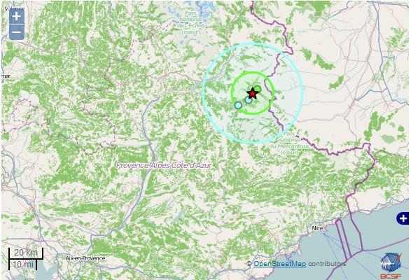 L'épicentre de ce séisme se situe dans la région de Barcelonnette (Document BCSF)