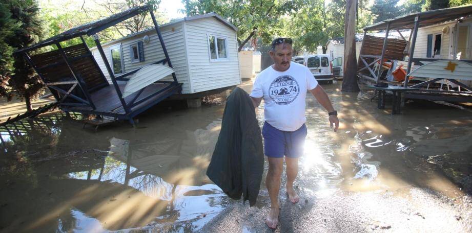 Dimanche 4 octobre, Biot : le camping des Embruns, dévasté par les intempéries.