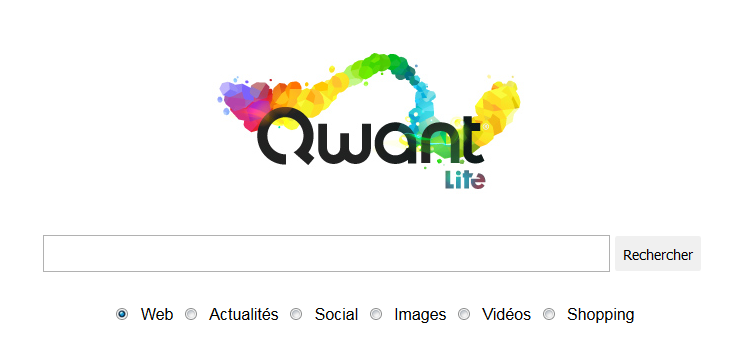 Interface du moteur de recherche Qwant lite.