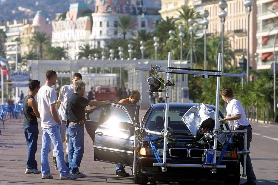 Tournage du film "Le Transporteur" sur la promenade des Anglais.