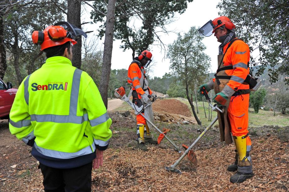 Les chantiers extérieurs justice de Sendra, ici à Saint-Ferréol à Lorgues, permettent d’assurer le débroussaillement et l’entretien des pistes forestières.	