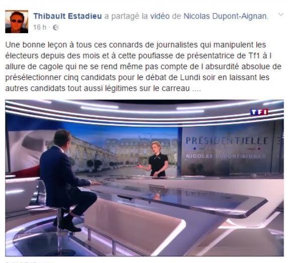 Le post, retiré depuis de la page Facebook de l'élu.