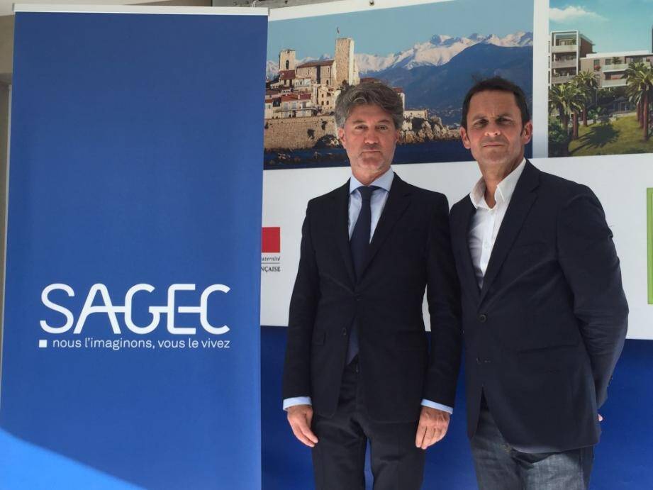 Depuis trois années consécutives, Sagec Méditerranée est le premier producteur de logements neufs dans les Alpes-Maritimes. Un motif de fierté pour son président Jean-Christophe Parpaite (à droite sur la photo), ici accompagné du président de la holding Christophe Acker. 