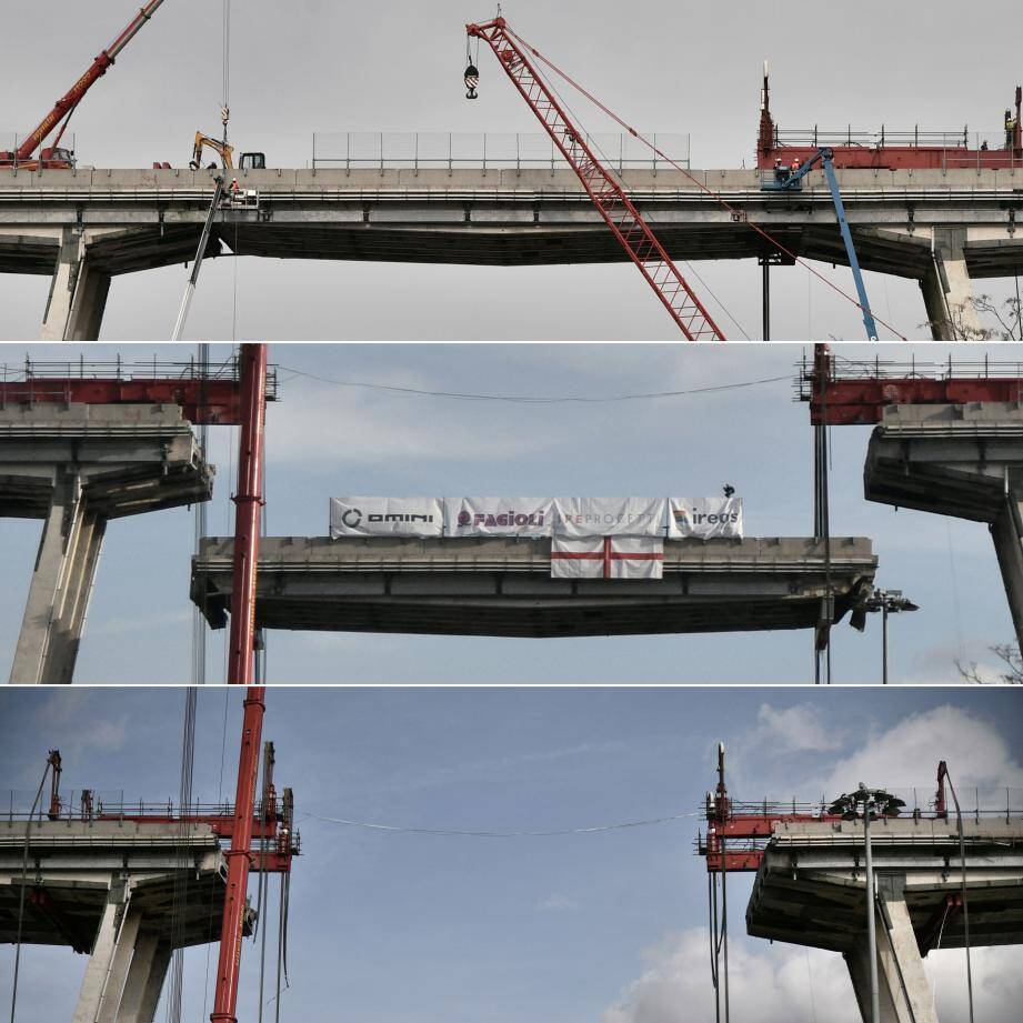 La démolition (avant reconstruction) du pont Morandi a commencé à Gênes.