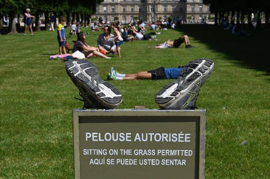 Des personnes allongées sur une pelouse autorisée du jardin du Luxembourg, le 30 mai 2020 à Paris