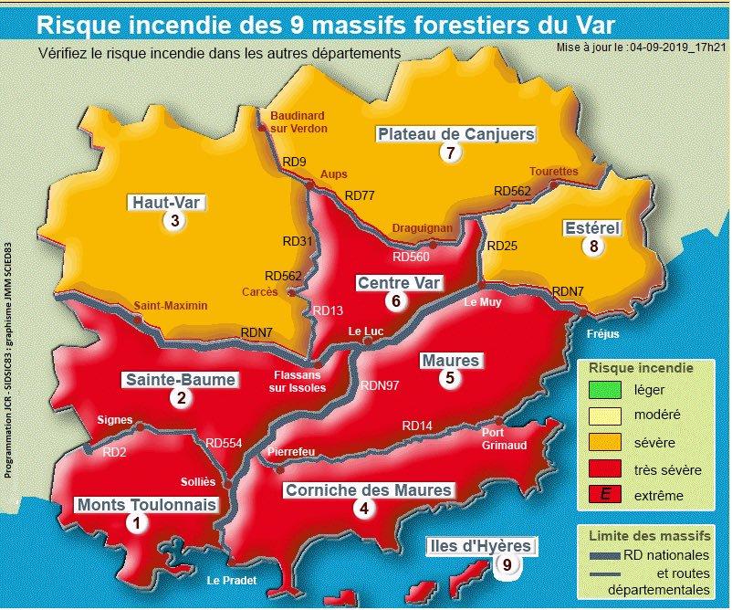 carte des risques incendie dans le var Carte Risque Incendie Tres Severe Dans Le Var Six Massifs Forestiers Fermes Ce Jeudi Var Matin carte des risques incendie dans le var