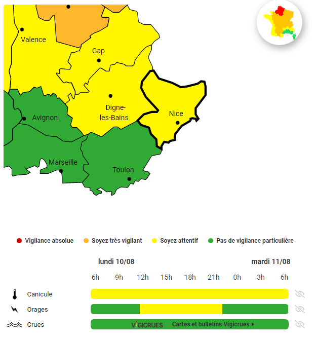 Prudence, les Alpes-Maritimes placées en vigilance jaune ...