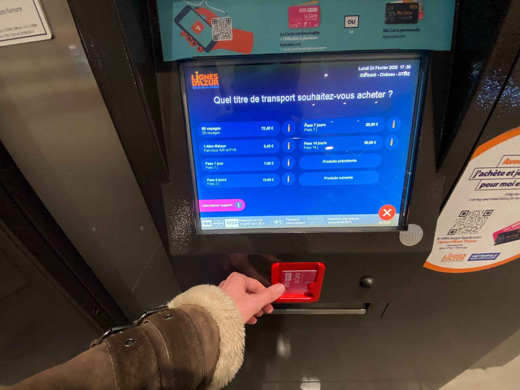 Je ne peux plus recharger 100 voyages au bornes de Lignes d'Azur à Nice, pourquoi?