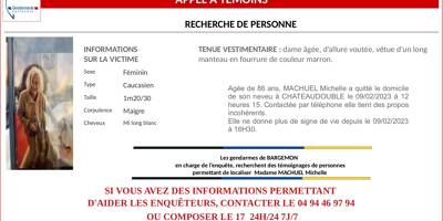 Disparition inquiétante à Châteaudouble: la gendarmerie du Var diffuse un appel à témoin