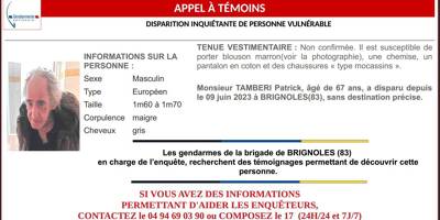 Disparition inquiétante à Brignoles: la gendarmerie lance un appel à témoins