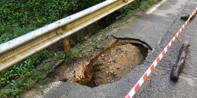 Un trou se creuse sur la chaussée après les intempéries à Nice: une route coupée jusqu'à nouvel ordre