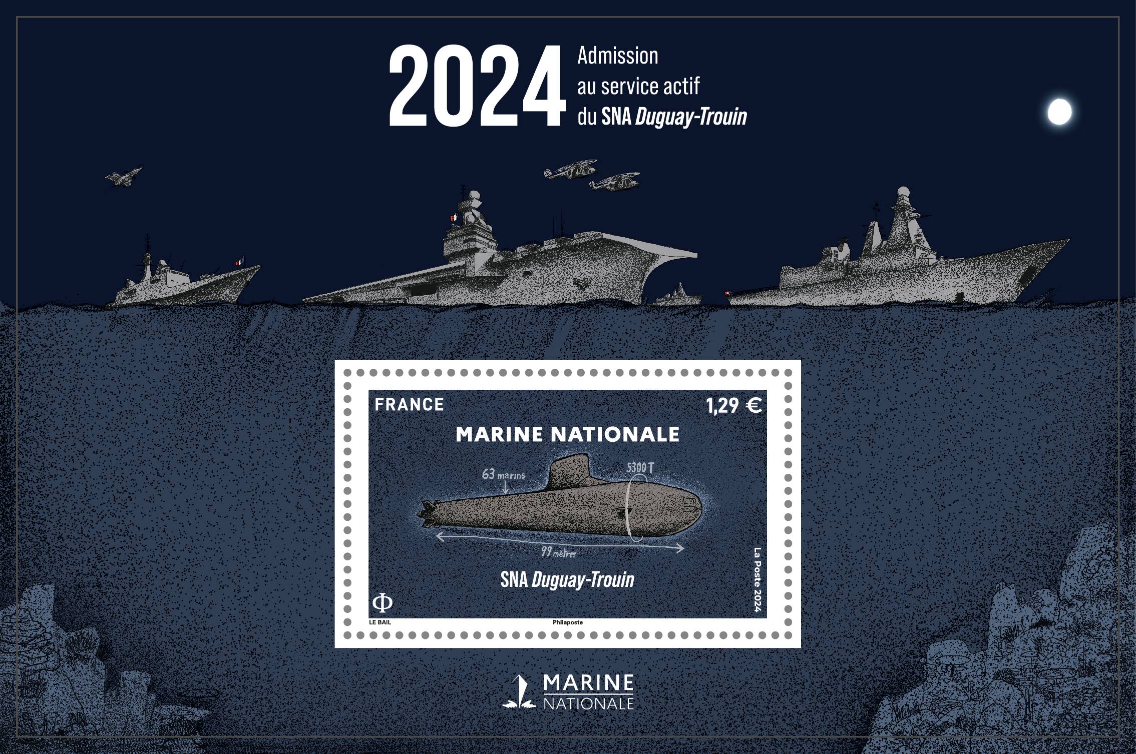Un timbre à l'effigie du sous-marin nucléaire d'attaque Duguay-Trouin vendu en avant-première à Toulon