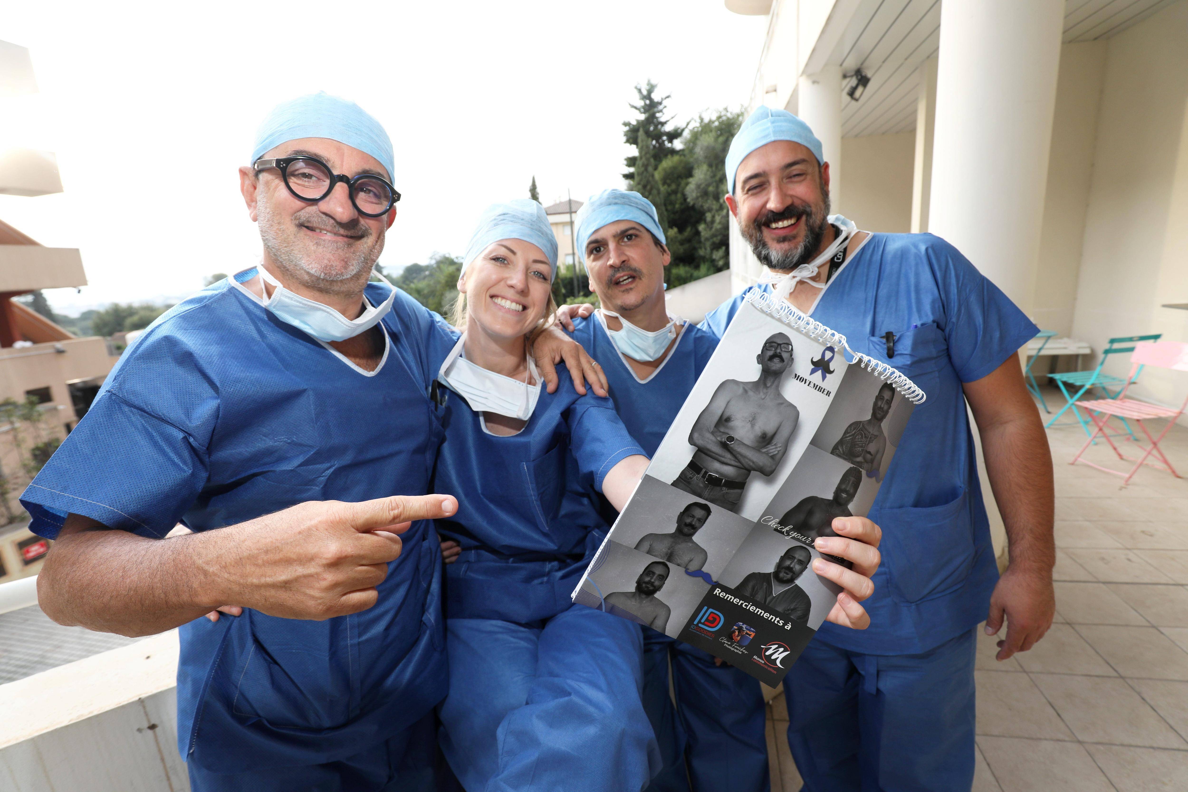 Dans une clinique de Cannes, chirurgiens, anesthésistes, infirmiers et brancardiers tombent leurs blouses blanches contre le cancer