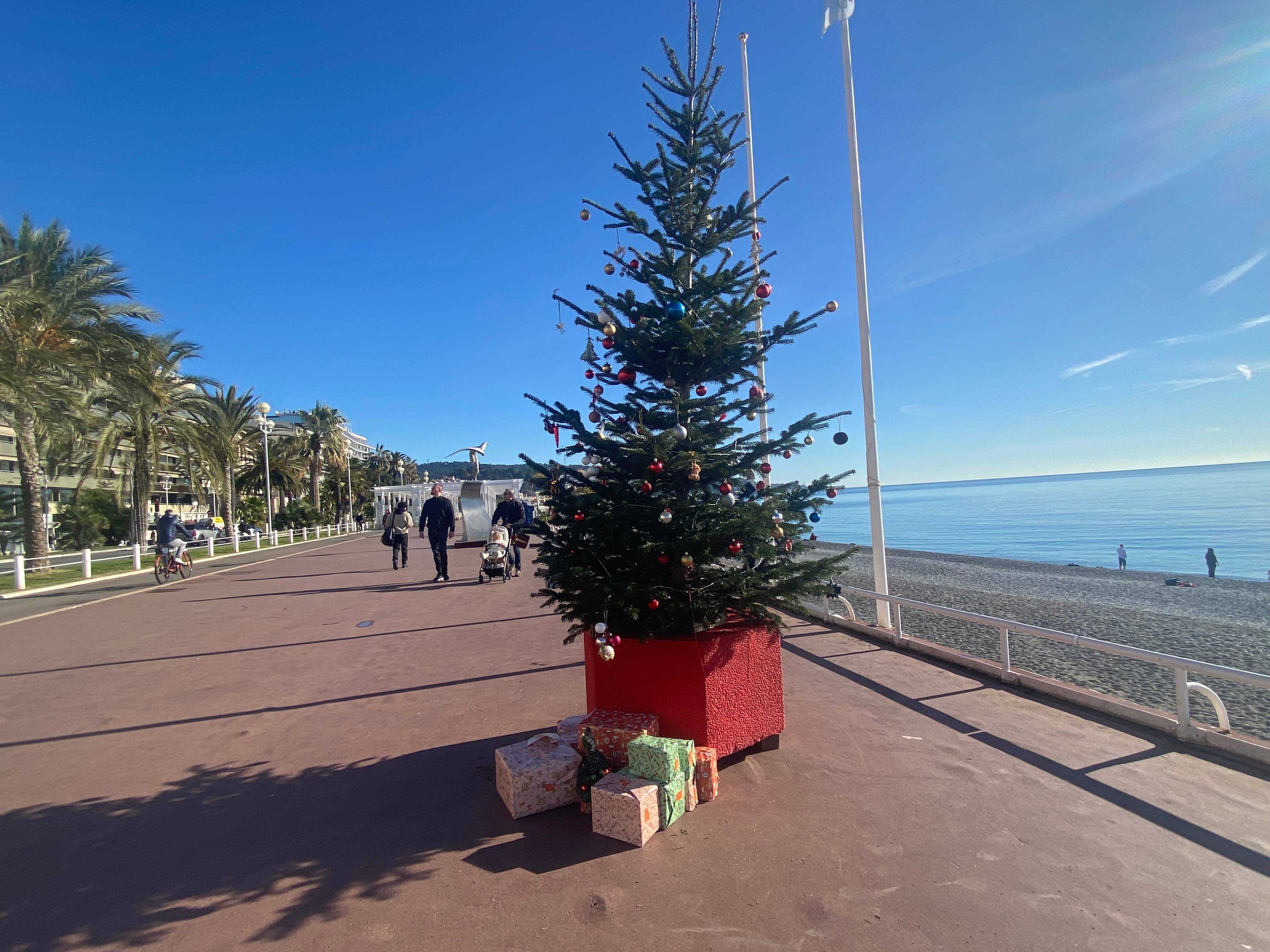 Deux sapins de Noël installés sur la promenade des Anglais à Nice pour les 86 anges de l'attentat du 14-Juillet