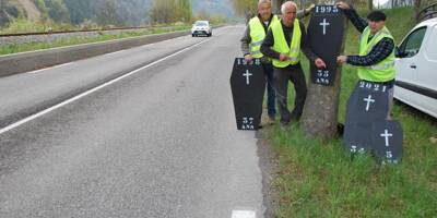 A Entrevaux, ils accrochent des cercueils aux platanes demander une route sécurisée: 
