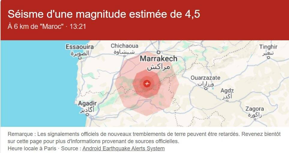 Tremblement de terre de magnitude 4,5 à Marrakech, des secousses ressenties jusque dans le centre de la ville