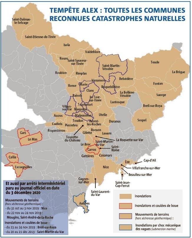 Deux mois après le tempête Alex, 19 nouvelles communes des Alpes-Maritimes classées en état de catastrophe naturelle