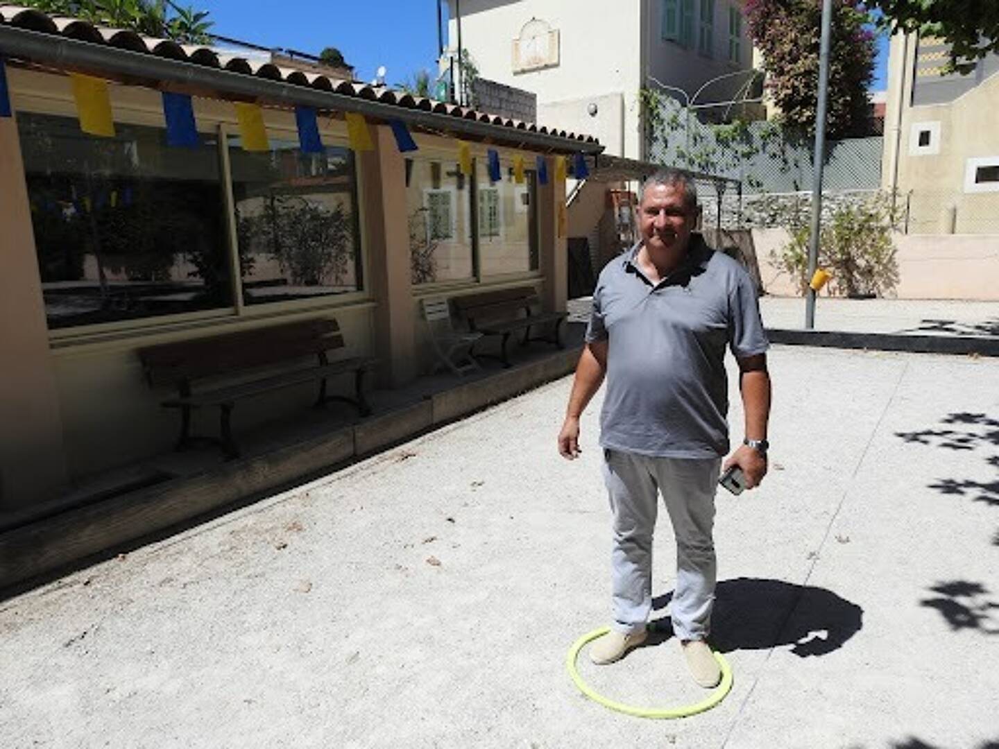 Yannick Fichou a inventé un cercle lumineux et sonore. Ici au clos bouliste de Saint-Jean-Cap-Ferrat.
